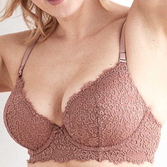 Aerie Real Power Plunge Push Up Mauve Eyelash Lace Bra Women’s Size 34D - Picture 1 of 13